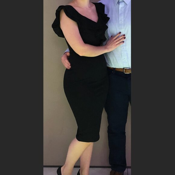 Selfie Leslie Black Ruffle Bodycon Midi Dress - Picture 9 of 9